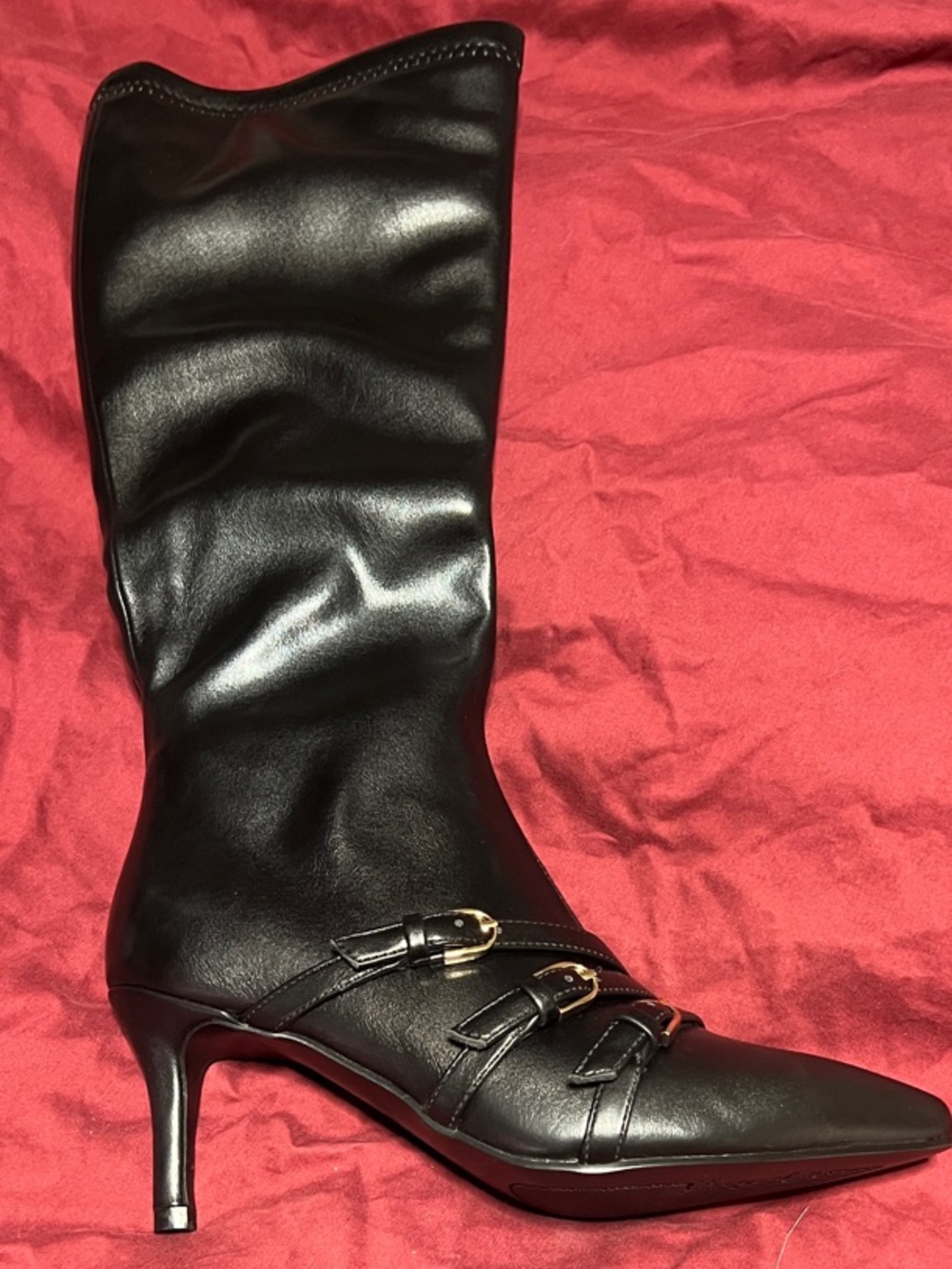 FeetQuake Black Mid-Calf Pointed Toe Heeled Boots